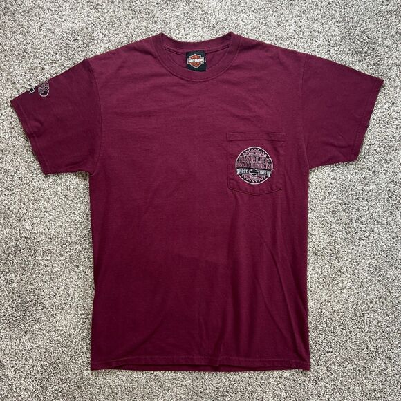 Harley Davidson T Shirt Womens Medium Maroon Denver Colorado Honoring Military - Picture 13 of 16